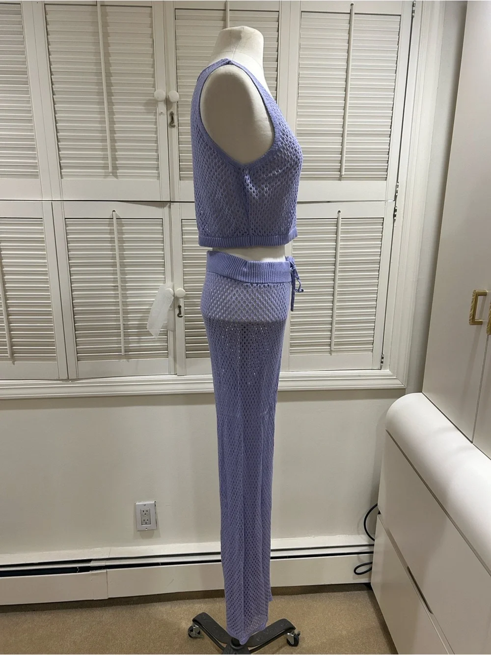New Lavender Crochet Knit Tank & Wide-Leg Pants Set